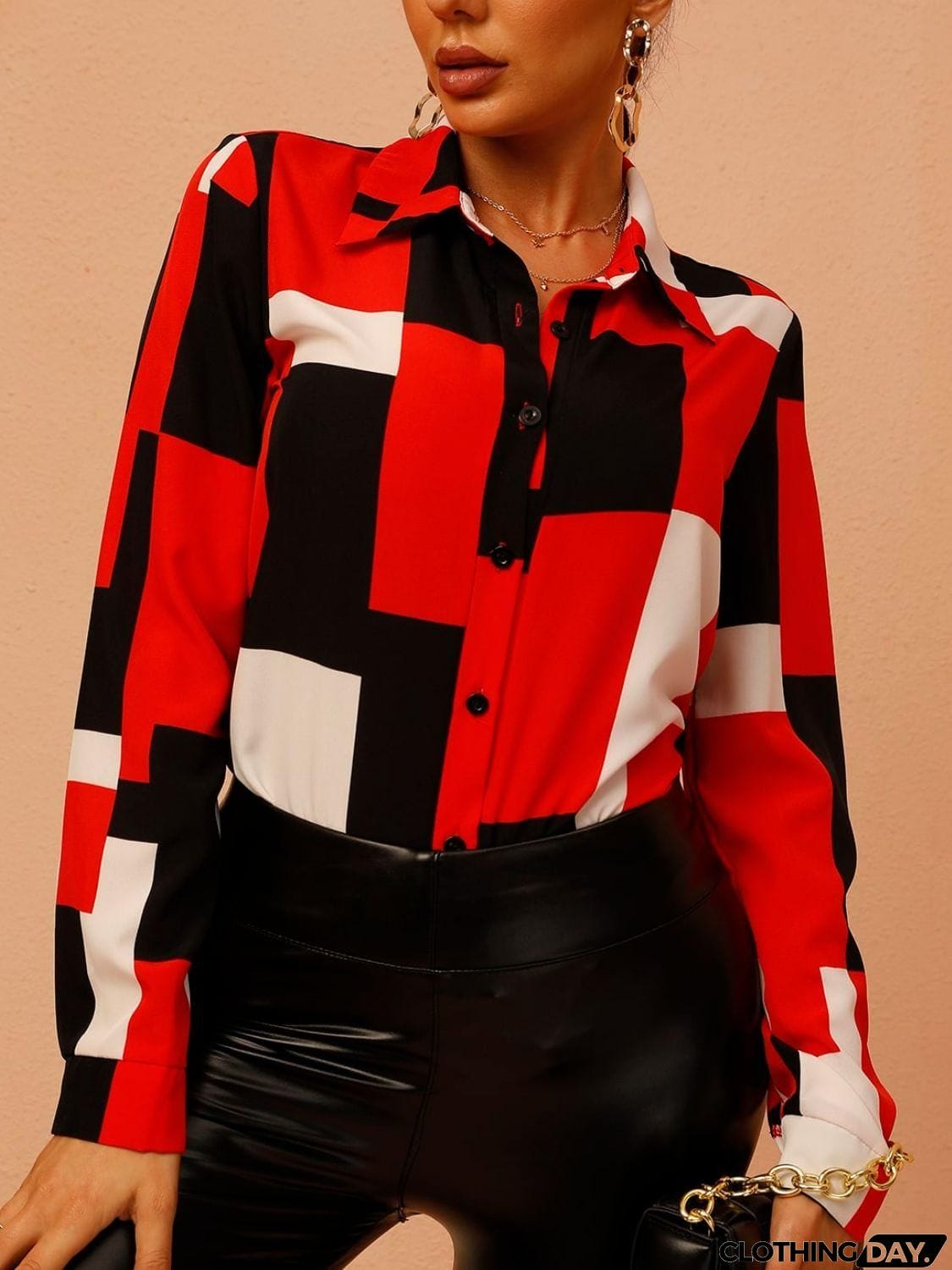 Patchwork Button-Up Long Sleeve Shirt