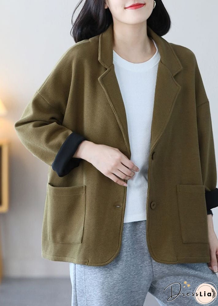 Vintage Light Green Notched Collar Pockets Cotton Coats Spring