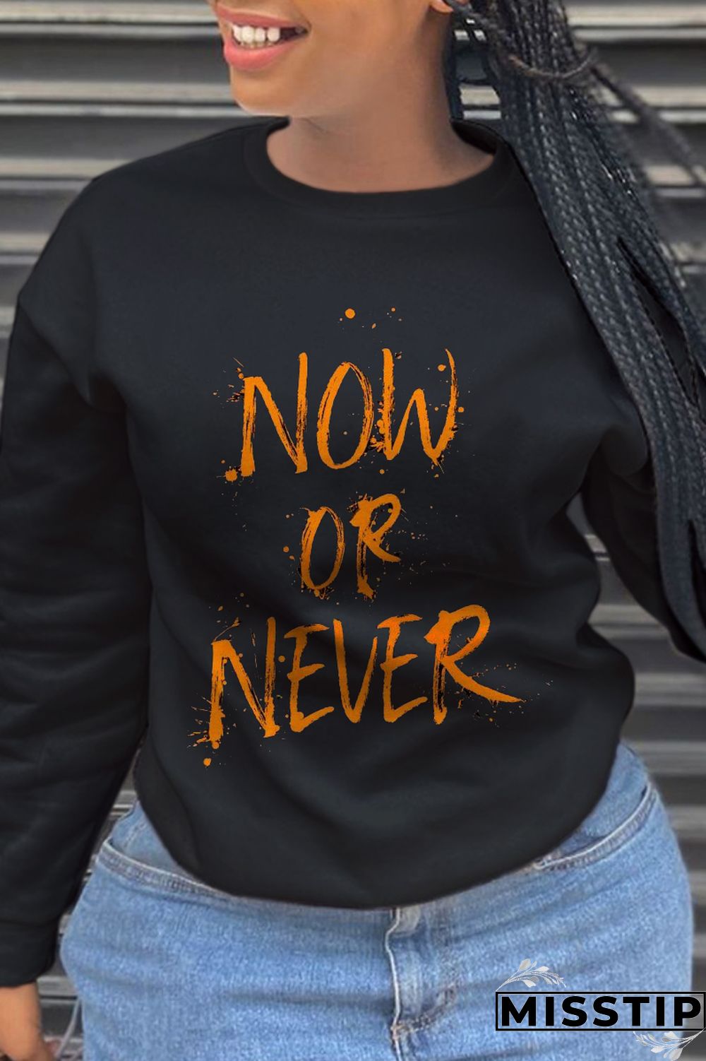 Black Street Vintage Print Patchwork Letter O Neck Tops