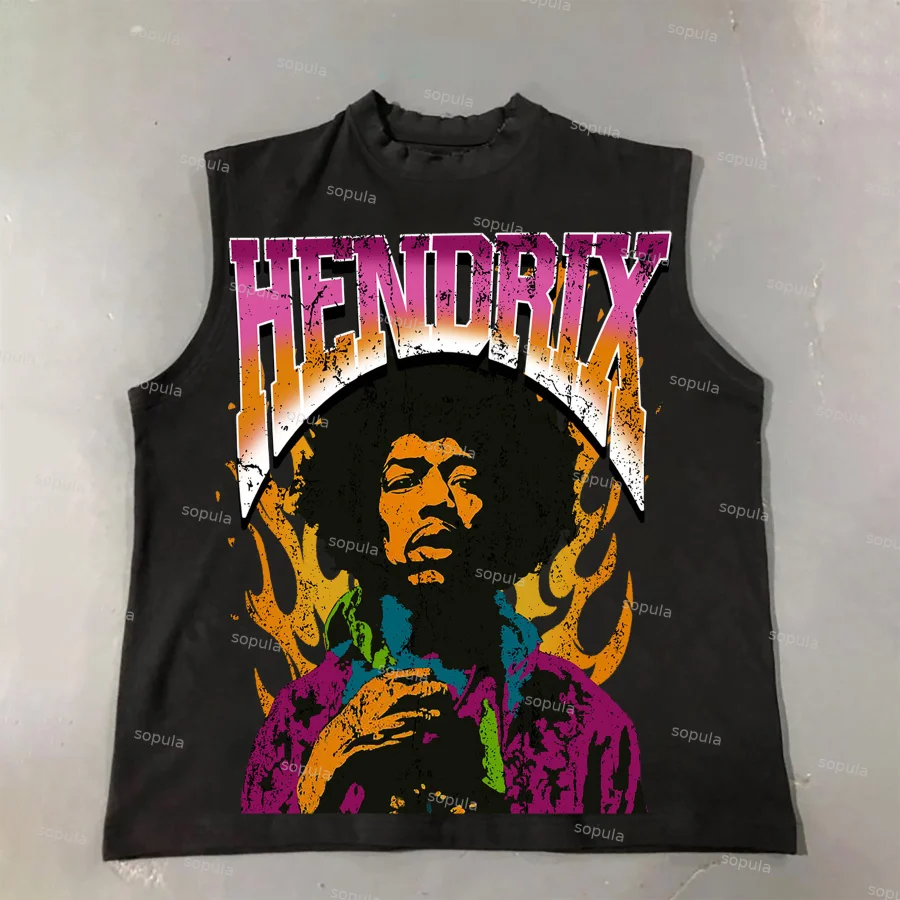 Sopula Jimi Hendrix Print Cotton Tank Top