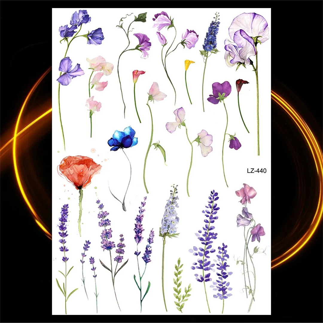 Sdrawing Rose Flower Moon Temporary Tattoos For Women Adult Pendant Peony Lotus Fake Tattoo Calf Thigh Body Art Waterproof Tatoos