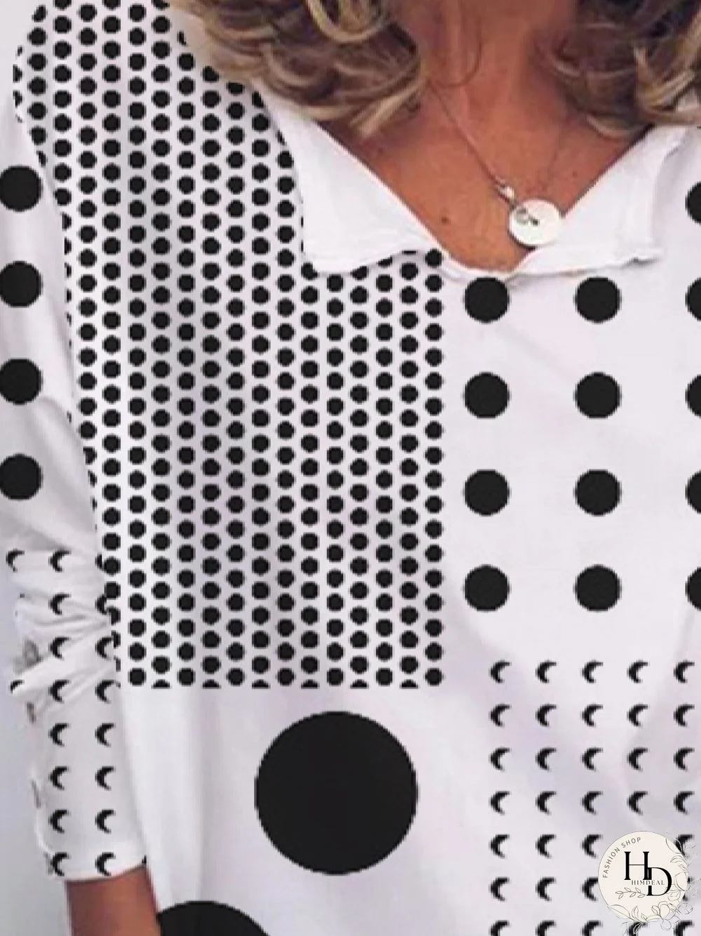 Casual Polka Dots V neck Loose Long Sleeve T-Shirt