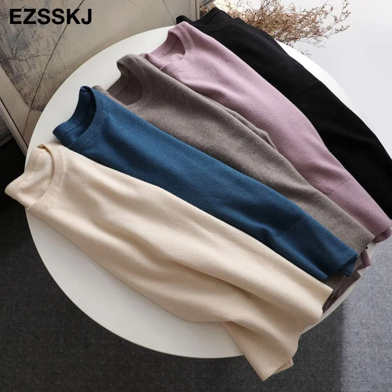 chic Autumn winter loose thick Sweater Pullovers Women half Sleeve casual 2020  o-neck warm basic Sweater knit Jumpers top