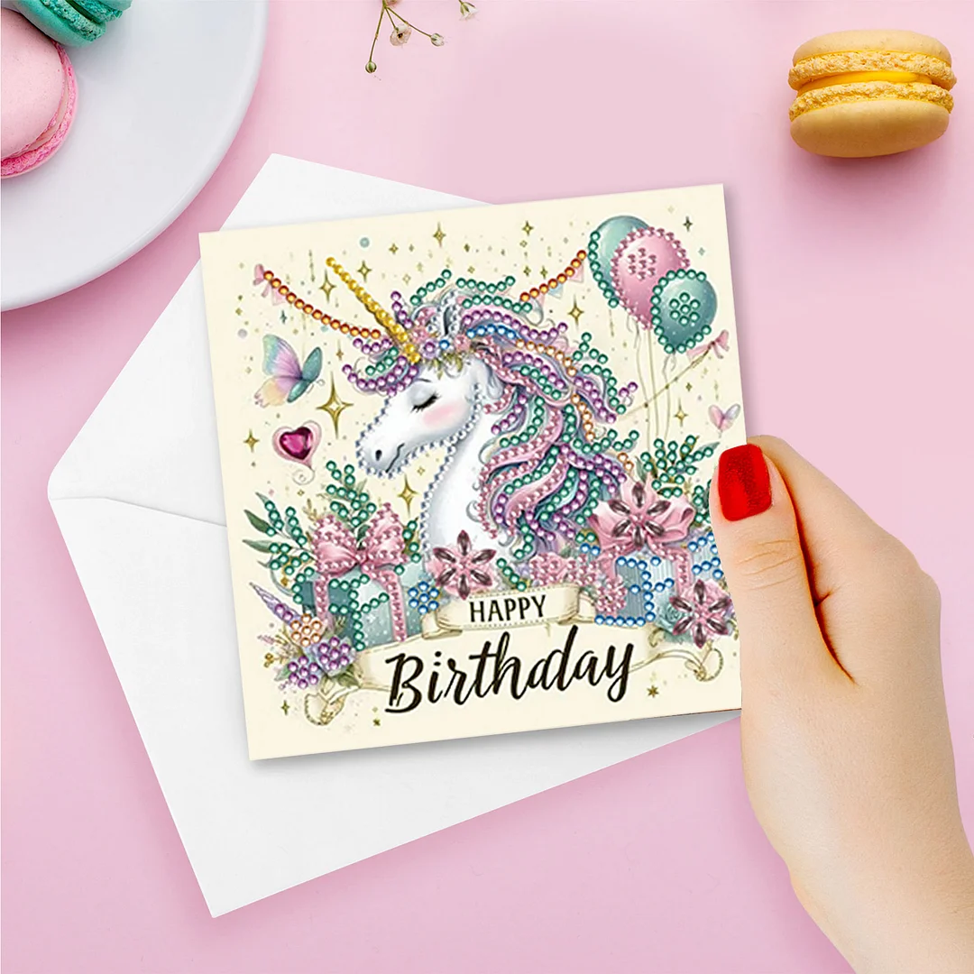 8pcs DIY Happy Birthday DIY Diamond Painting Greeting Card for Friends Family Gift【With White Envelope】