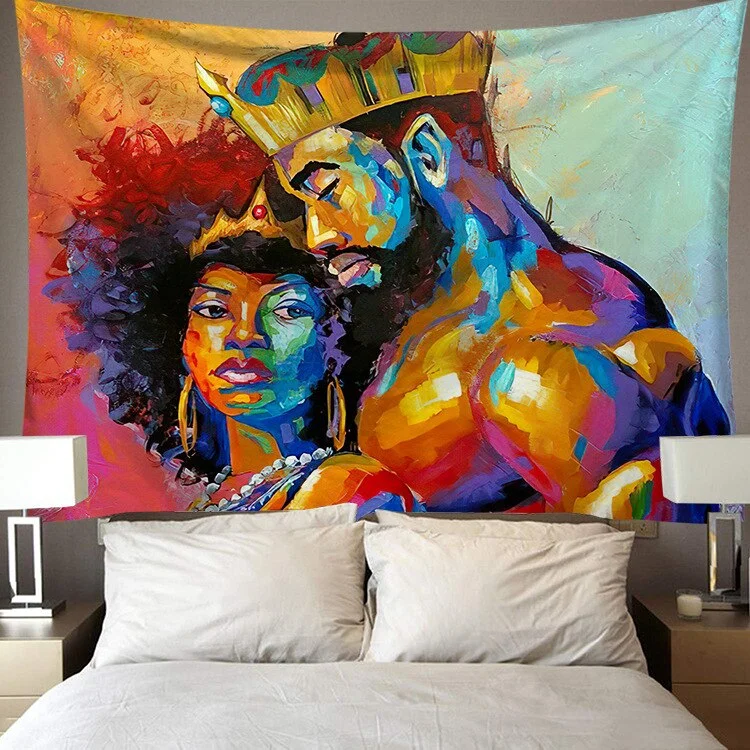 Black Art Tapestry Afro African American Woman Couple Red Wine Love Meditation Hippie Hip Hop Girl Wall Hanging Cloth Tapestries
