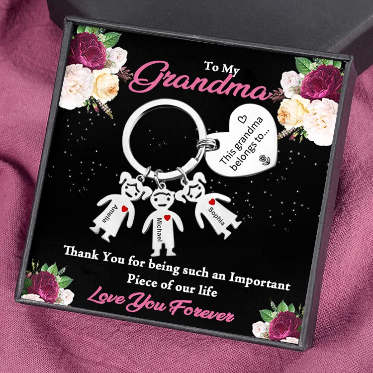 3 Names-Personalized To My Grandma Kids Charm Keychain Gift Set-Custom Special Keychain Gift For Grandma for Nan-Thank You for Being Such An Important Piece of Our Life