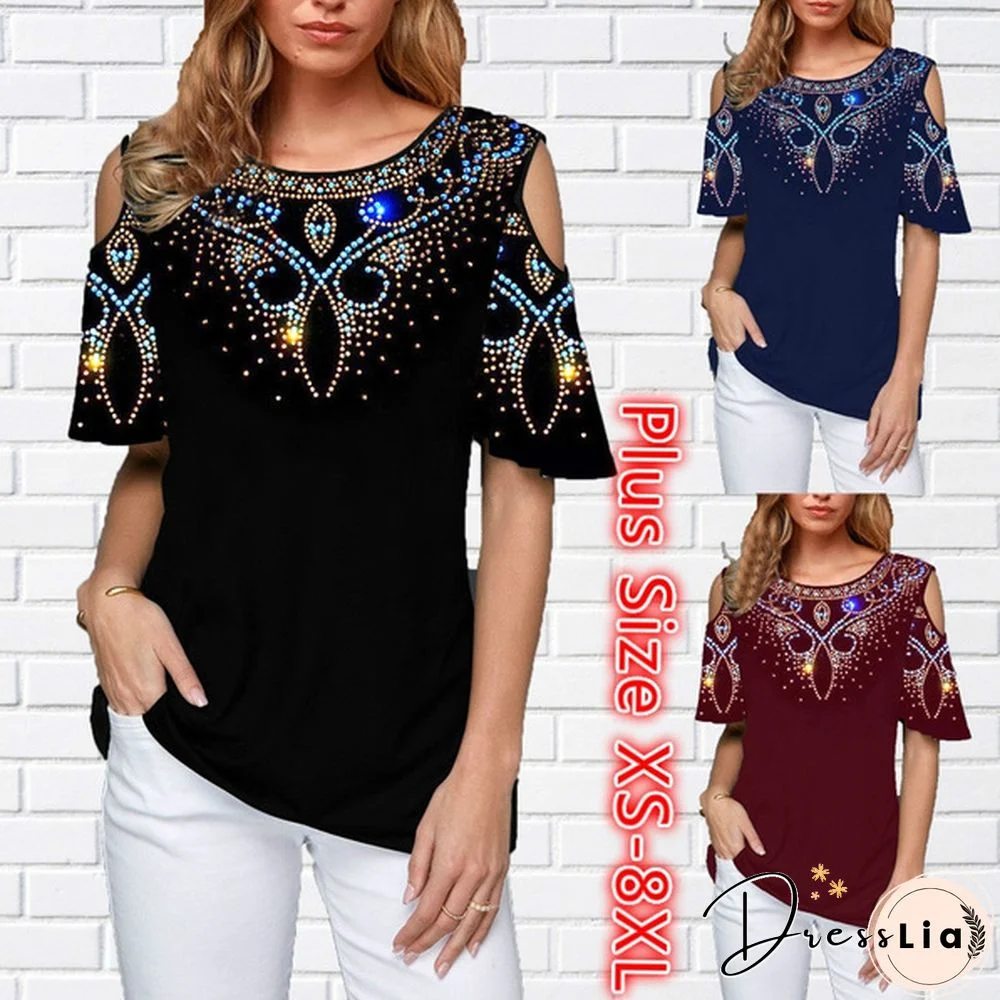 Women's Fashion Shirts Gradual Printed Round Neck Blouse Casual T Shirts tops Plus Size XS-8XL