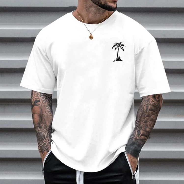 Men's Casual Coconut Tree Round Neck T-Shirt