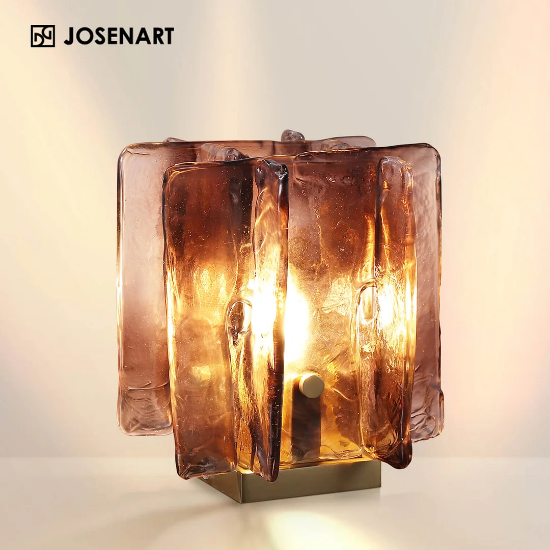 Modern Art Glass Shade Table Lamp In Amber JOSENART Josenart