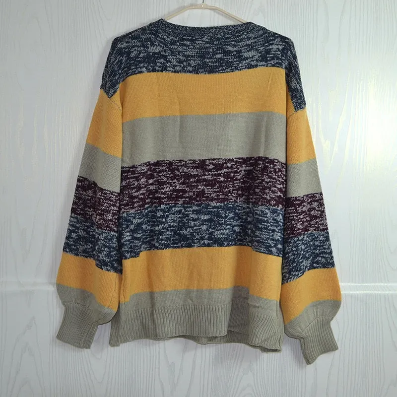 Fitshinling Multi Color Striped V Neck Sweater Women Clothing Fashion Winter Sweaters And Pullovers Knitwear Jumpers Vintage