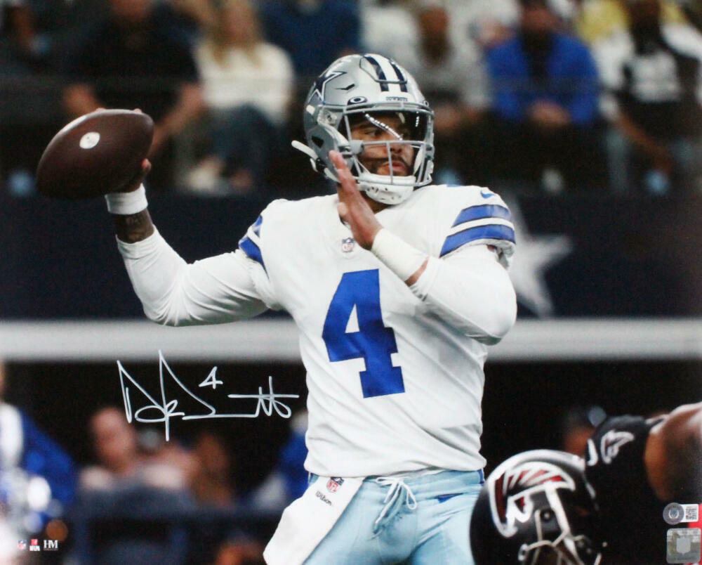 Dak Prescott Autographed Dallas Cowboys 16x20 Passing Photo Poster painting-Beckett W Hologram