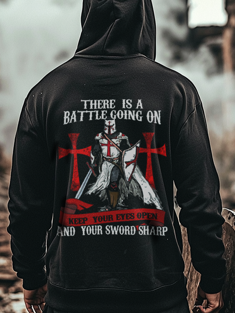 Crusaders Style Sword Sharp Warrior Totem Vintage Unisex Casual Sports Hoodie