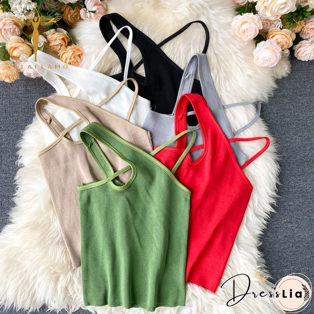 Sexy Cross Camis Slim Female Camisole Summer Hollow Out Streetwear Sleeveless Crop Top Solid Color Cotton Basic Women Camisole