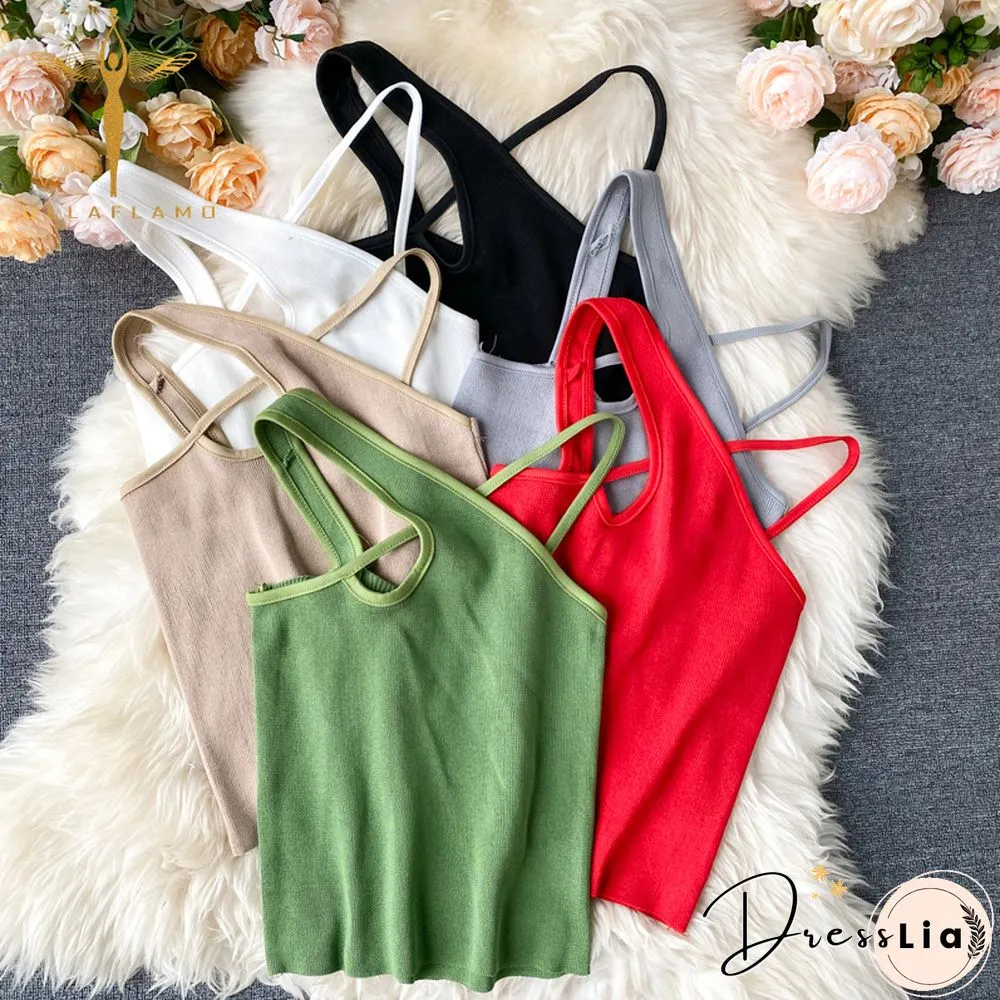 Sexy Cross Camis Slim Female Camisole Summer Hollow Out Streetwear Sleeveless Crop Top Solid Color Cotton Basic Women Camisole