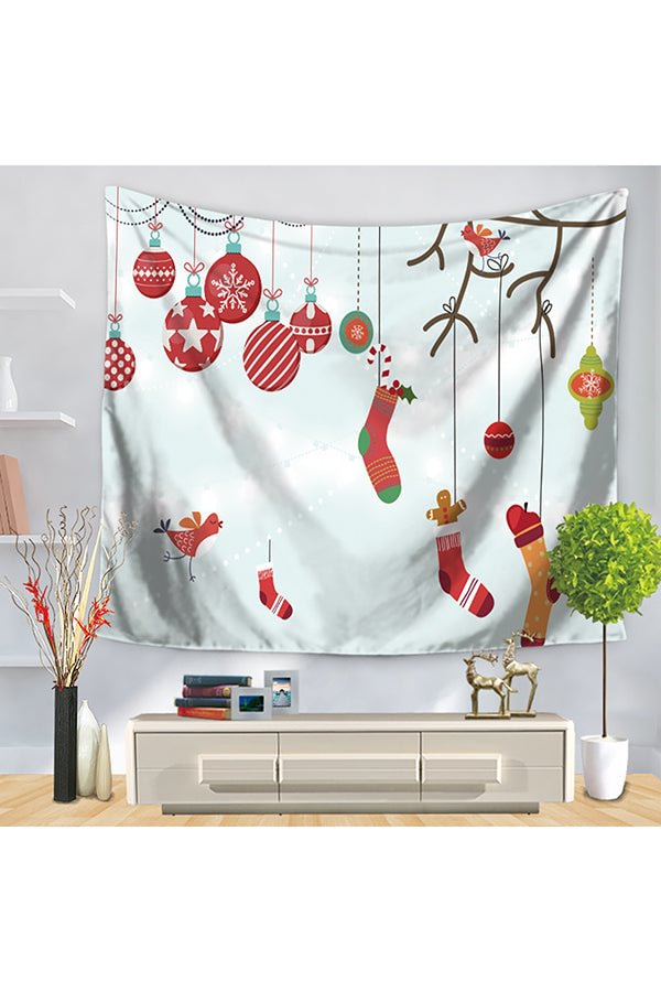 Home Decor Stocking Gifts Print Christmas Wall Tapestry White-elleschic