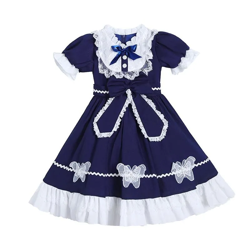 Girls Lolita Dress College Sailo Style Bow Causal Wedding Party Birthday Costume Princess Flower Girls Dress Kids Tutu Dress