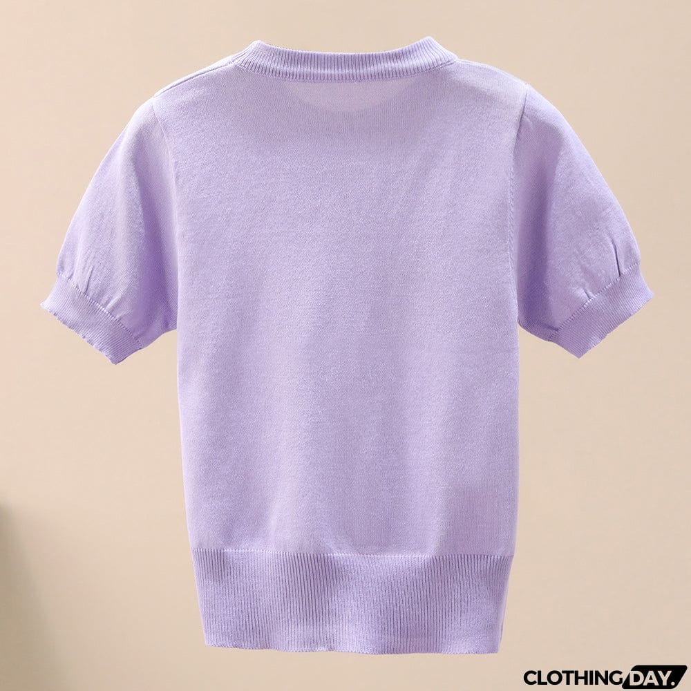 Flower Graphic Ribbed Trim Knit Top