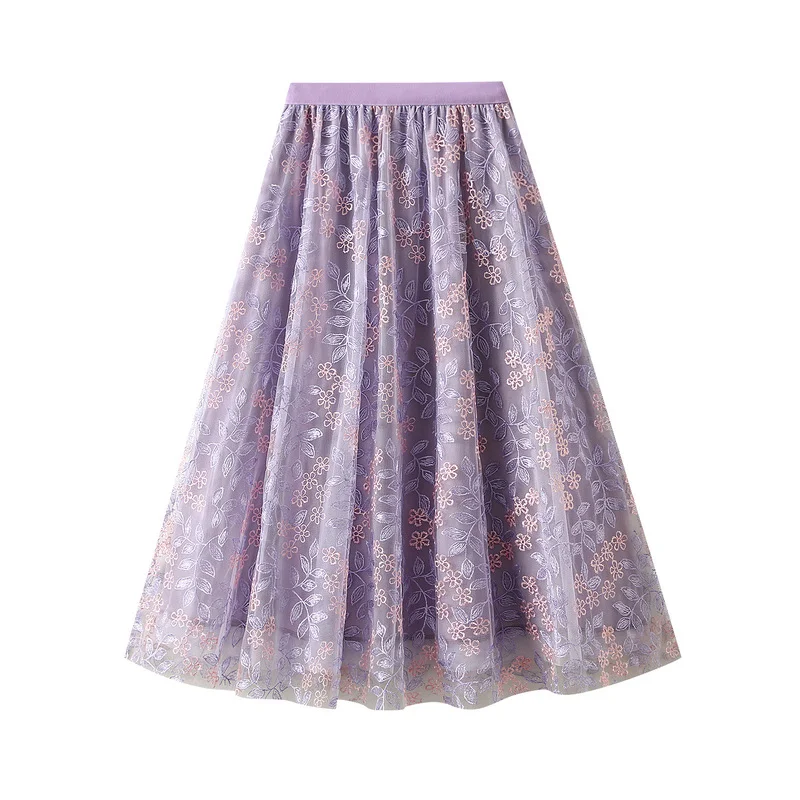 Nigikala Nigikala Embroidered Embroidered Waist-Up Double-Layer Mesh Dress Mid-Summer New Temperament Skirt Half-Dress Dress 1928