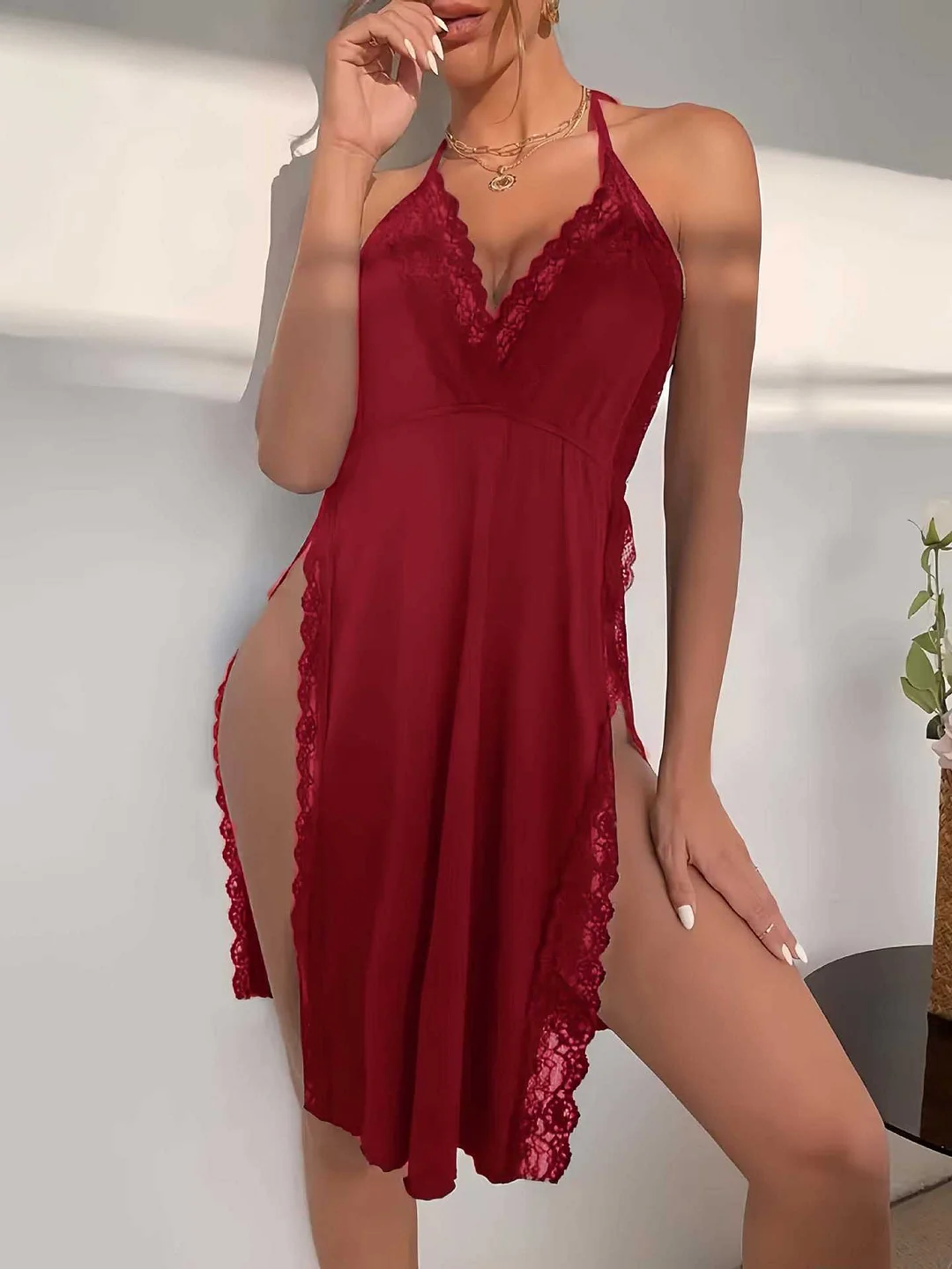 Wongn Wongn Selling Sexy Pajamas Hanging Neck Sleeping Dress Show Back Large Size Suit Open Fork Home Clothing Source Factory