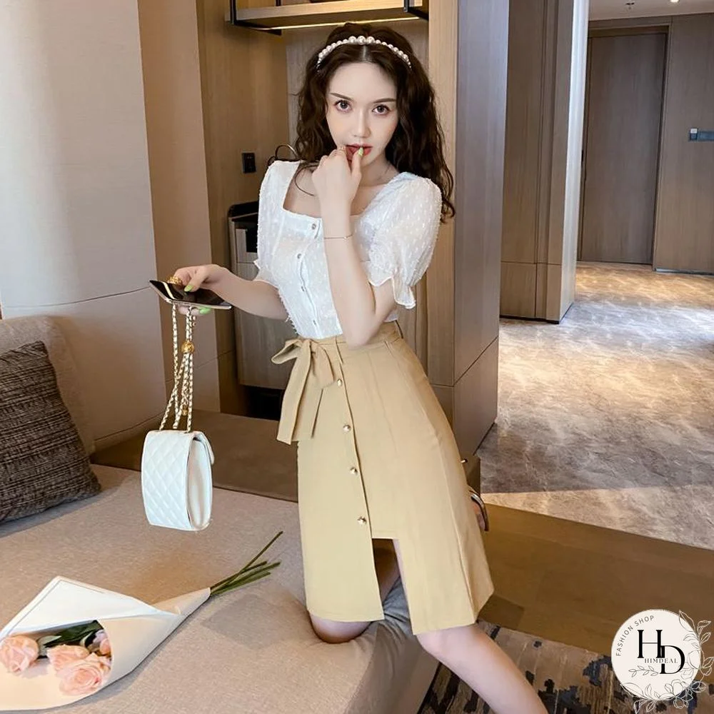 Square Collar Bodycon Two-Piece Set P15451