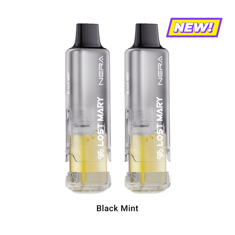 LOST MARY NERA Black Mint disposable vape devices with yellow e-liquid, new.