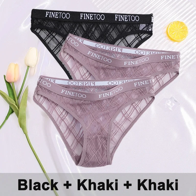 3PCS/Set Lace Panties Women's Lingerie Underwear Perspective Sexy Panties Female Underpanties Grid Mesh Design Briefs Pantys