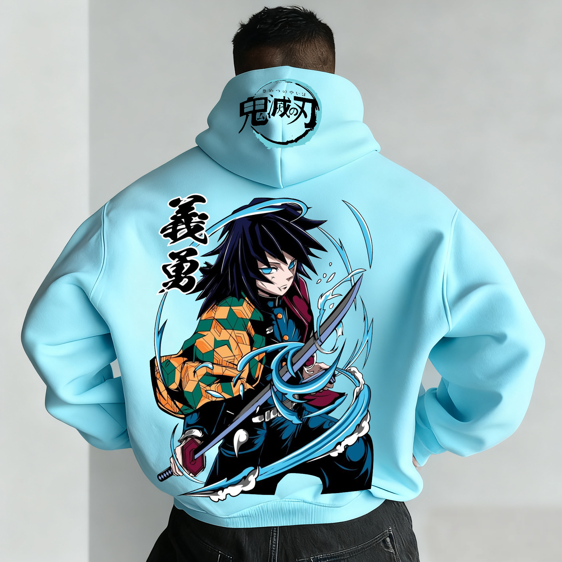 Anime-Inspired Hoodie with Dynamic Character Design and Checkerboard Sleeves