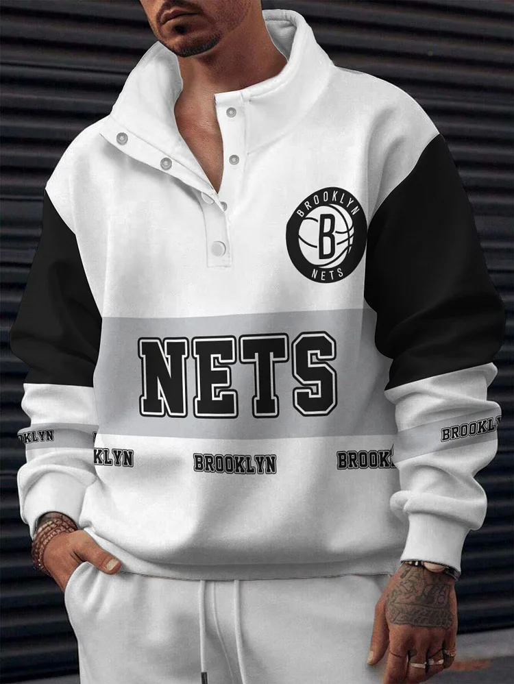 Brooklyn Nets 2025 New Design Casual Snap Mockneck Pullover