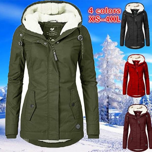 Women's Winter Warm Coat Hoodie Parkas Overcoat Fleece Outwear Jacket with Drawstring