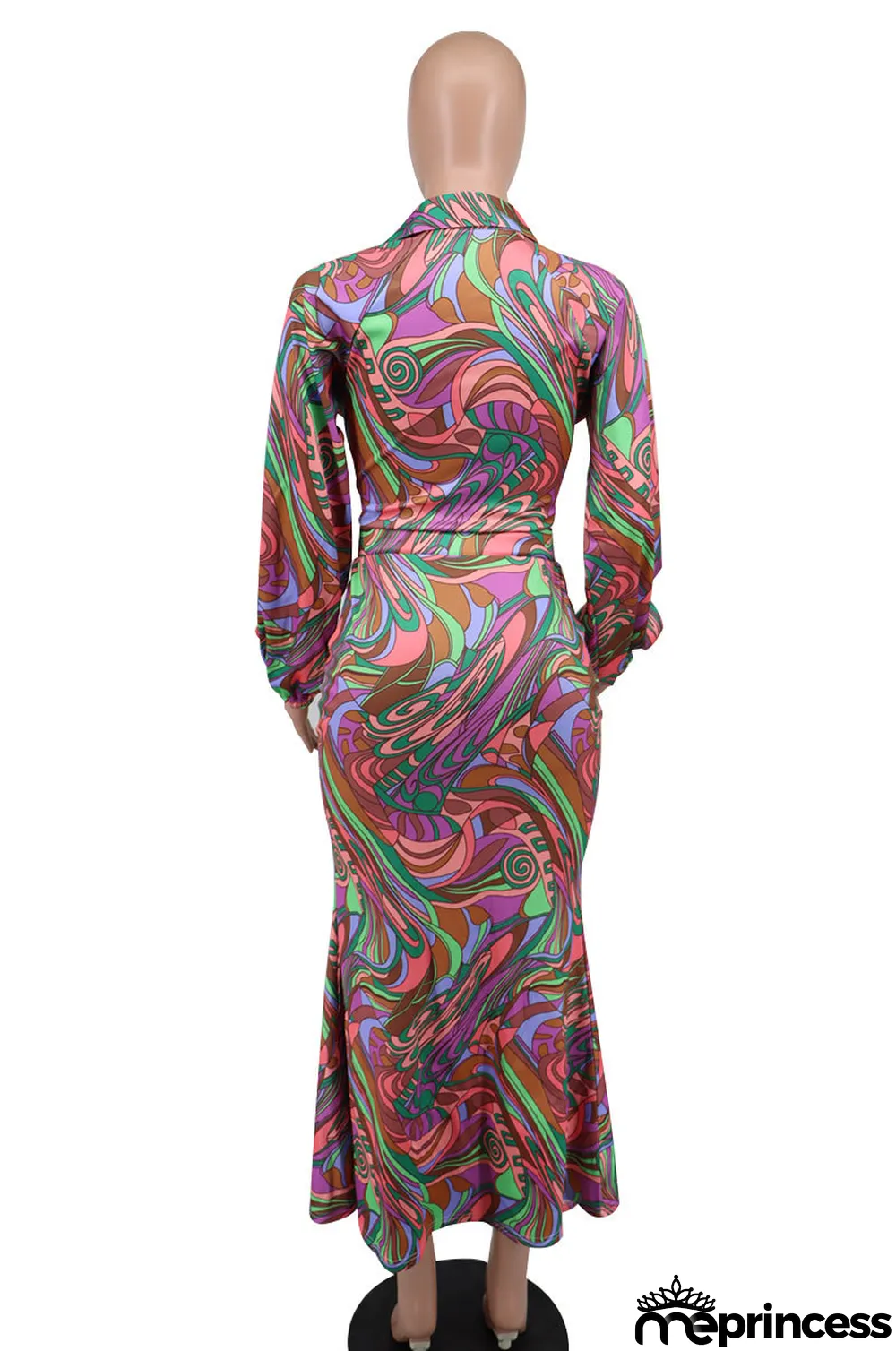 Fashion Spring Casual Print Long Sleeve Two-Piece Women's Skirt Set