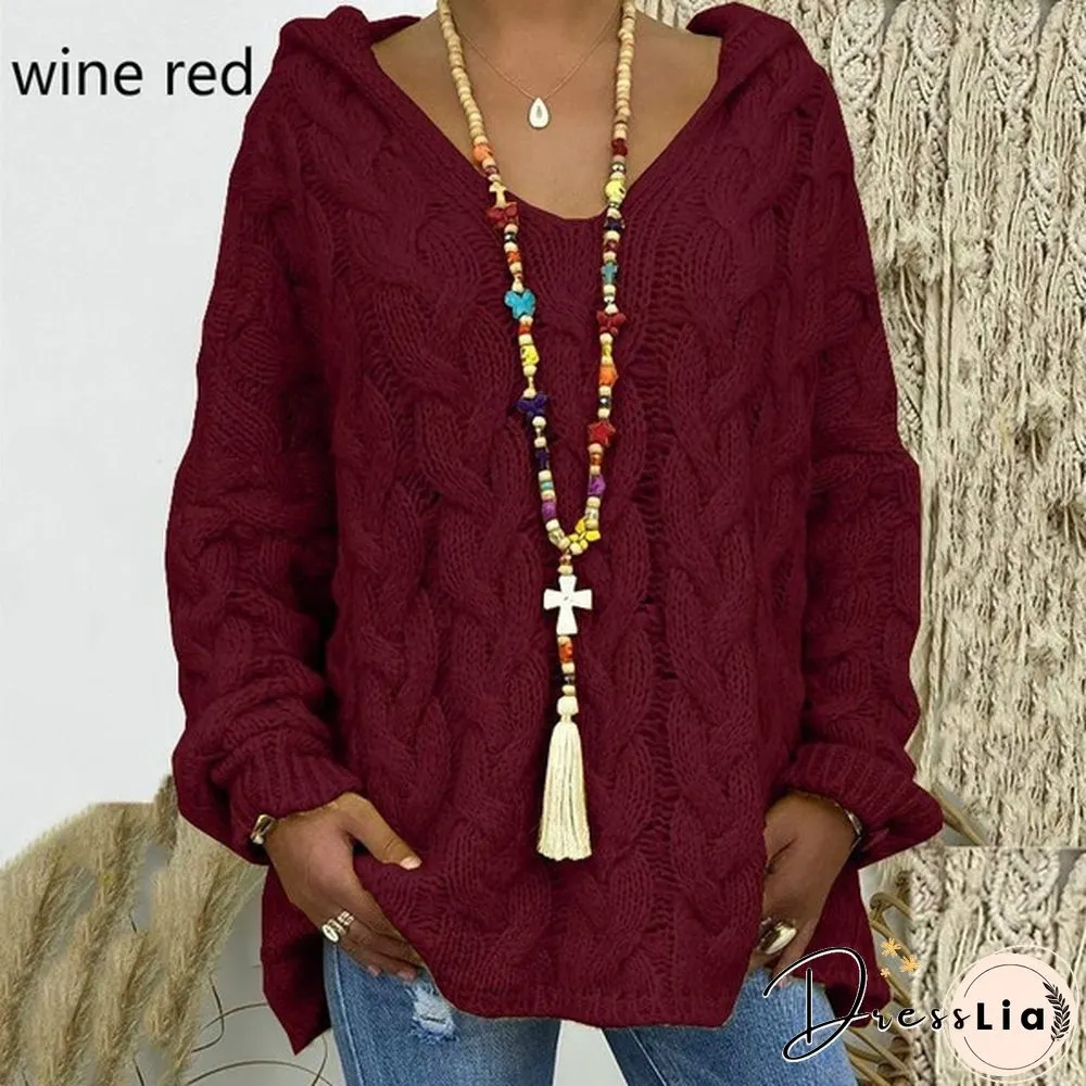 Colors Autumn And Winter New Womens Warm Hooded Long-Sleeved Knitted Sweater Cardigan Plus