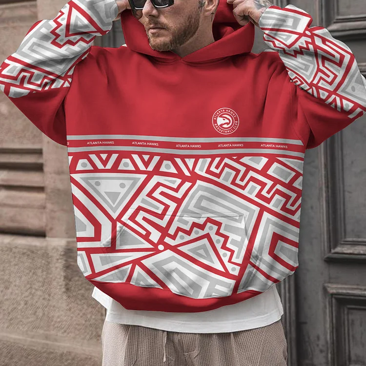 Atlanta Hawks Printed Hooded Pocket Pullover Hoodie