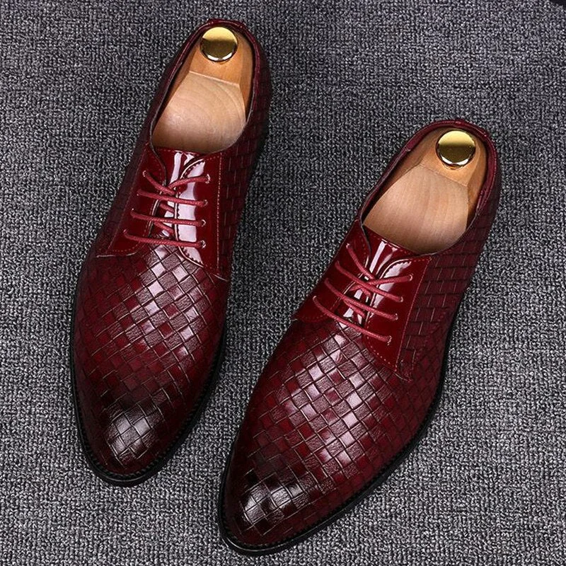 2020 Formal Leather Shoes Men Dress Business Shoes Male Geometric Red Oxfords Party Wedding Casual Men's Flats Chaussure Homme
