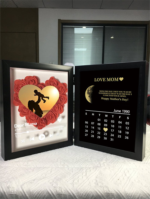 Loveyoufancy (Heart With Song) Custom Flowers Frame for Mom Grandma with REAL MOON PHASE Calendar