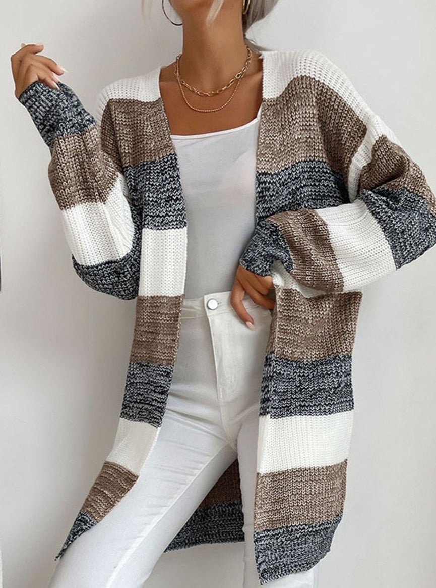 Fall/Winter Color Block Long Buttonless Sweater - VSMEE