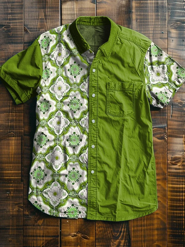 Simple Ethnic Pattern Contrasting Colors Vintage Art Print Casual  Cotton Shirt