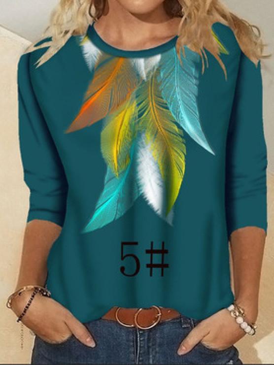 Women Long Sleeve Scoop Neck Floral Printed Graphic Top