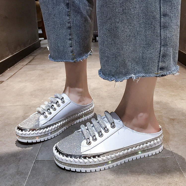 Women's Multi-Strap Flat Rhinestone Platform Slippers shopify Stunahome.com