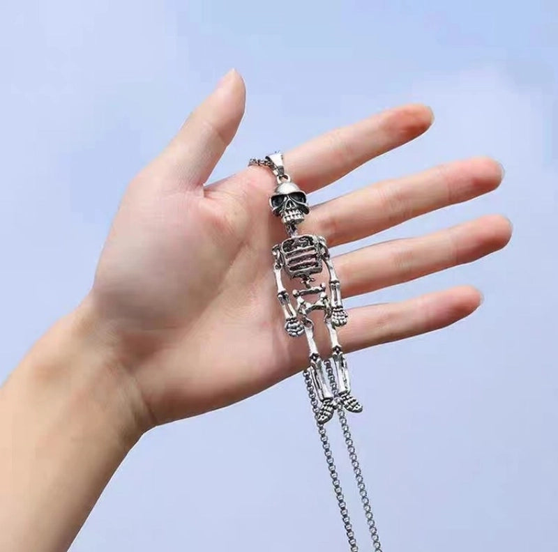 Hip-Hop Cool Style Skeleton Skull Stainless Steel Alloy Plating Halloween Men’S Pendant Necklace Long Necklace