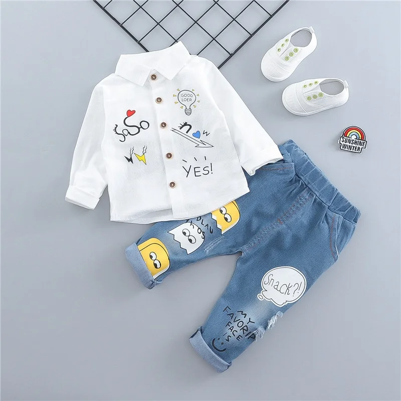 Baby suit fashion kids Baby Clothing Set for Boys Casual Clothes Set embroidery shirt Denim pants infant Suits Kids Clothes