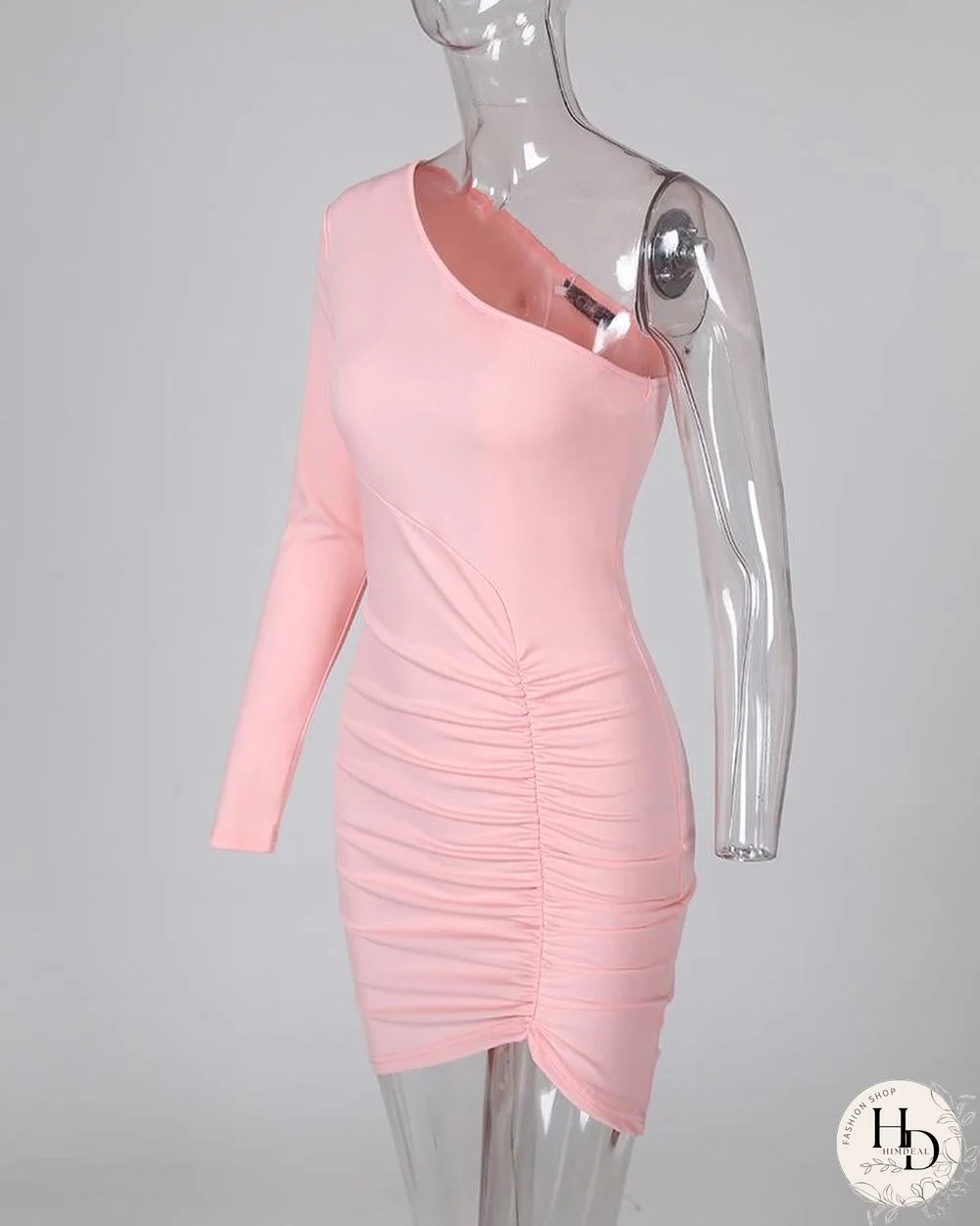 Solid One Shoulder Bodycon Dress