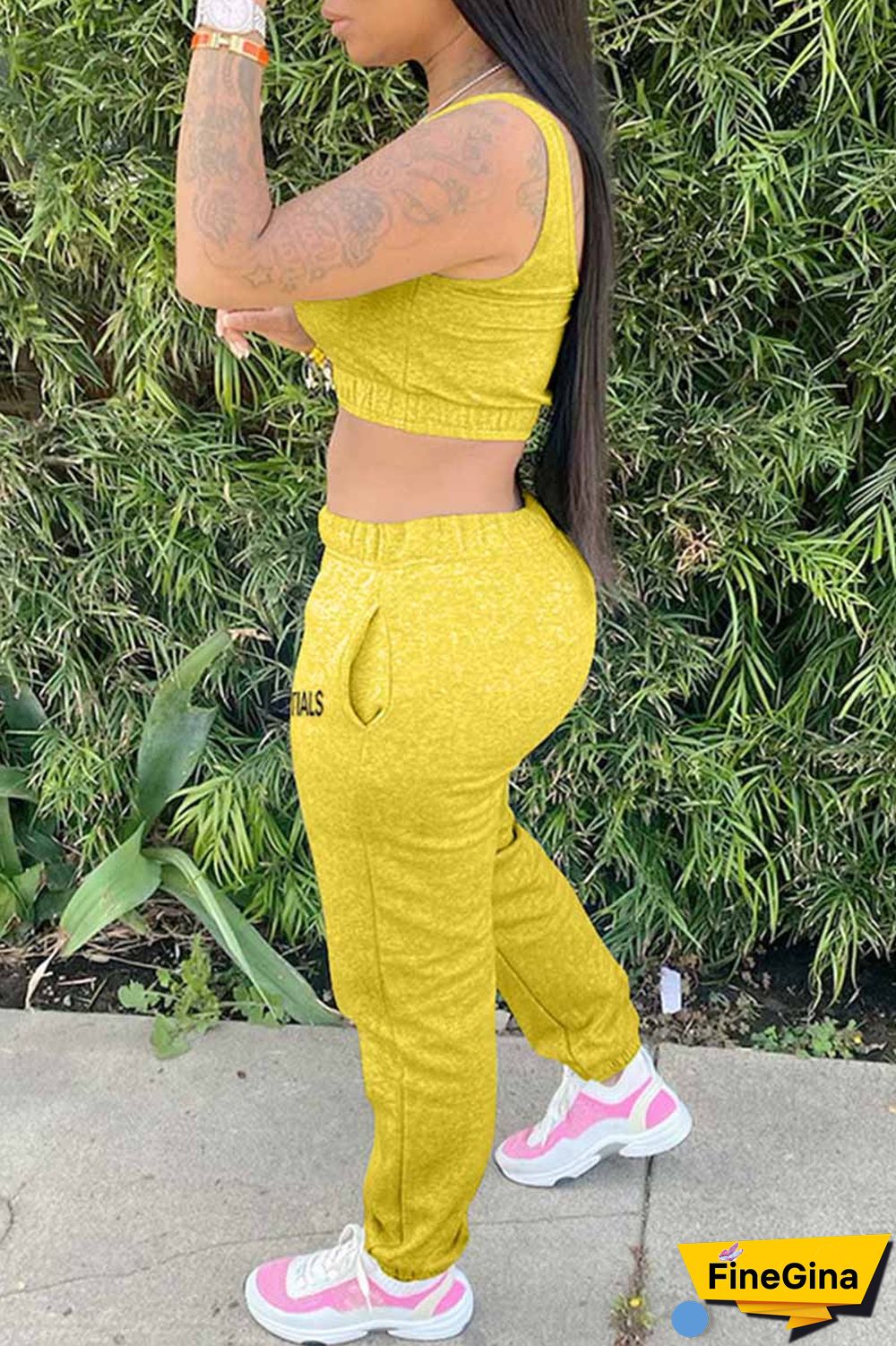 Black Casual Print Letter U Neck Sleeveless Two Pieces