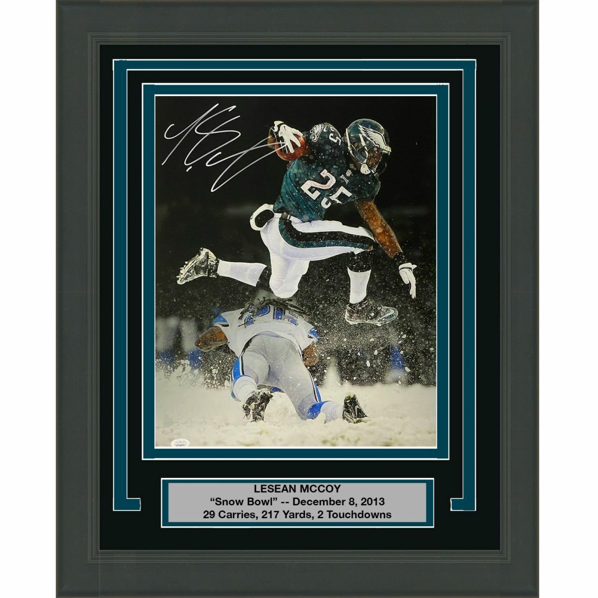 FRAMED Autographed/Signed LESEAN MCCOY Eagles Snow Bowl 16x20 Photo Poster painting JSA COA Auto