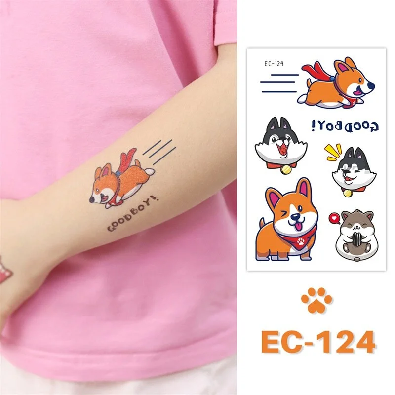 24 kinds Cute Cartoon Tattoo Stickers For Children faux tatouage temporaire Disposable Cat Dog Pets Temporary Waterproof