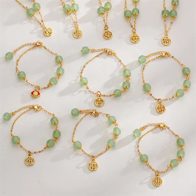 Jade Bead Peace Happiness Prosperity Chain Bracelet