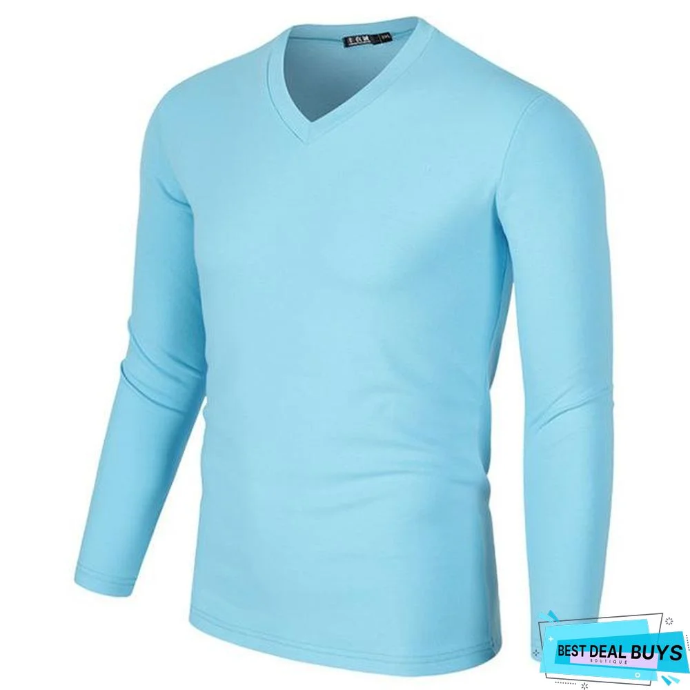 Tight Men T-Shirt Plus Size V-Neck Long Sleeve T-Shirt Men Fitness Clothing Slim Fit Fashion T-Shirt Men