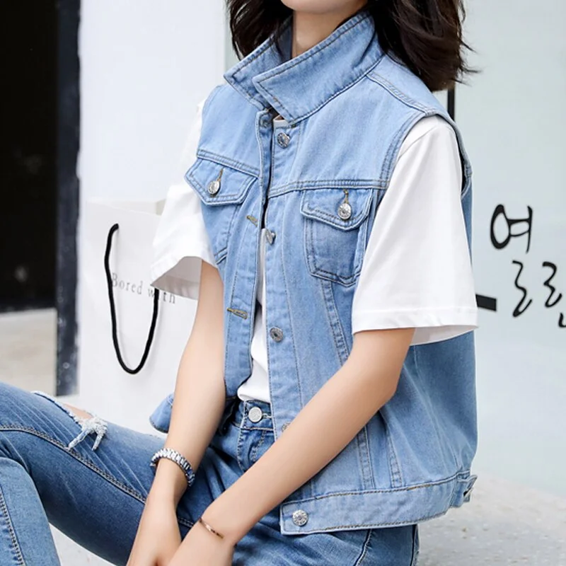 Denim Jeans Jacket Summer Autumn Sleeveless Casual Short Jackets Chaqueta Mujer Casaco Jaqueta Feminina Women Coat Ladies Coats