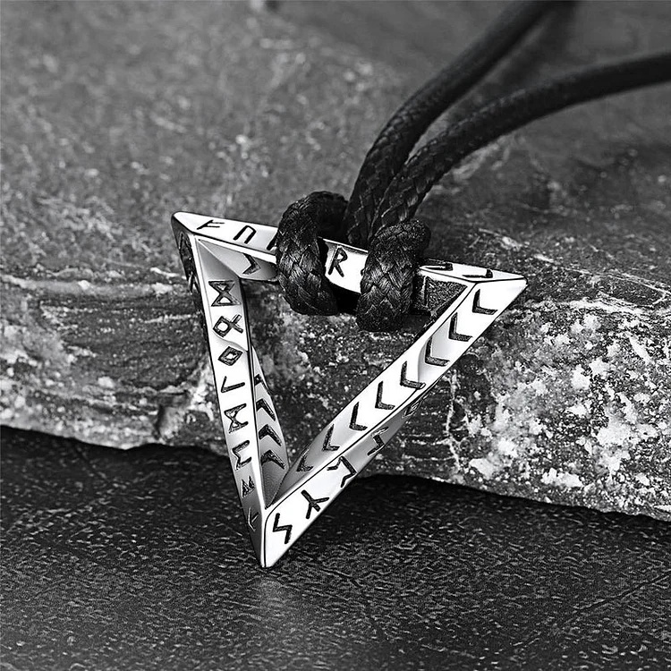 Viking Mobius Strip Triangle Pendant Leather Necklace