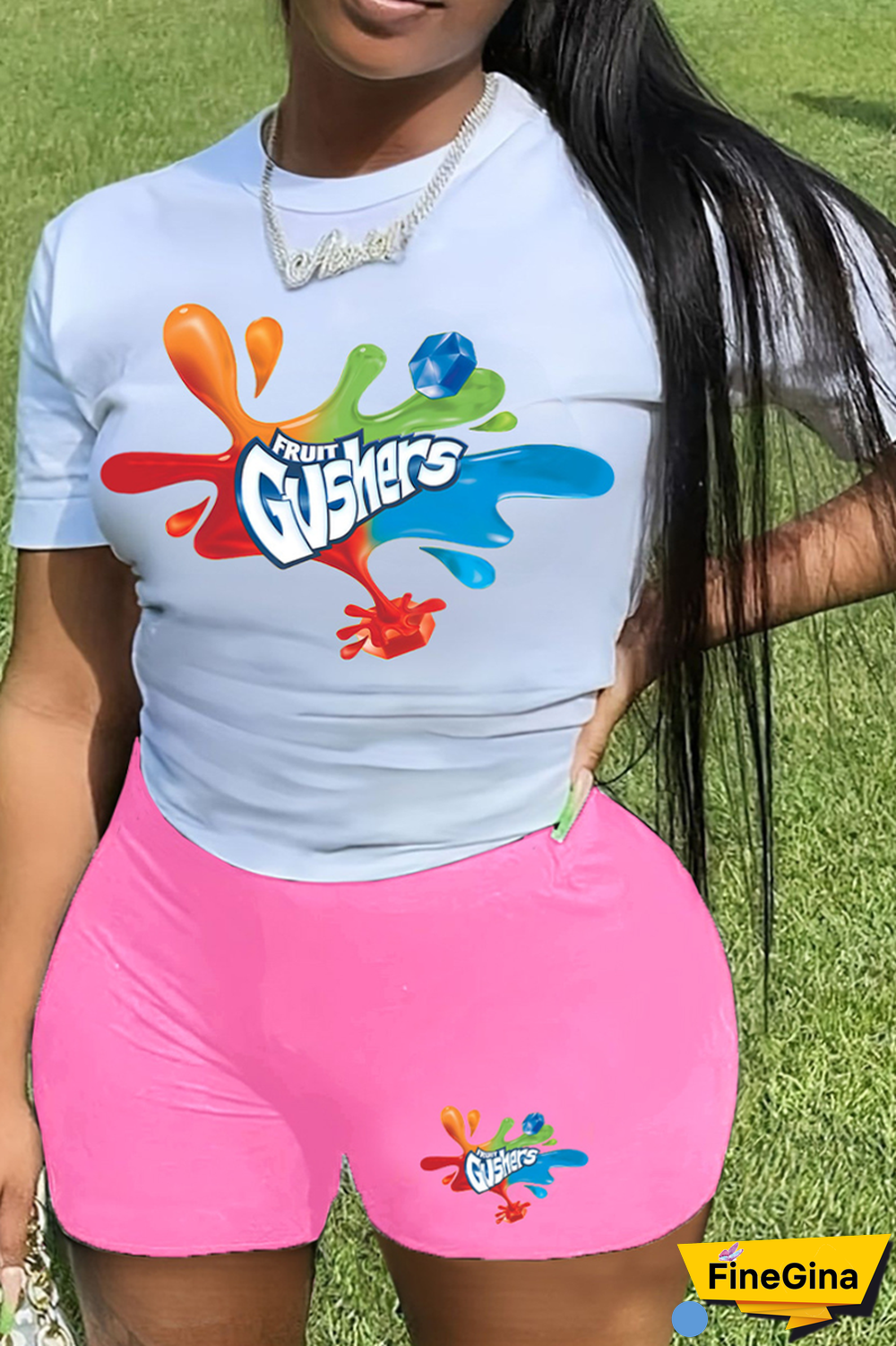 White Blue Casual Daily Print Patchwork Letter O Neck Plus Size Two Pieces