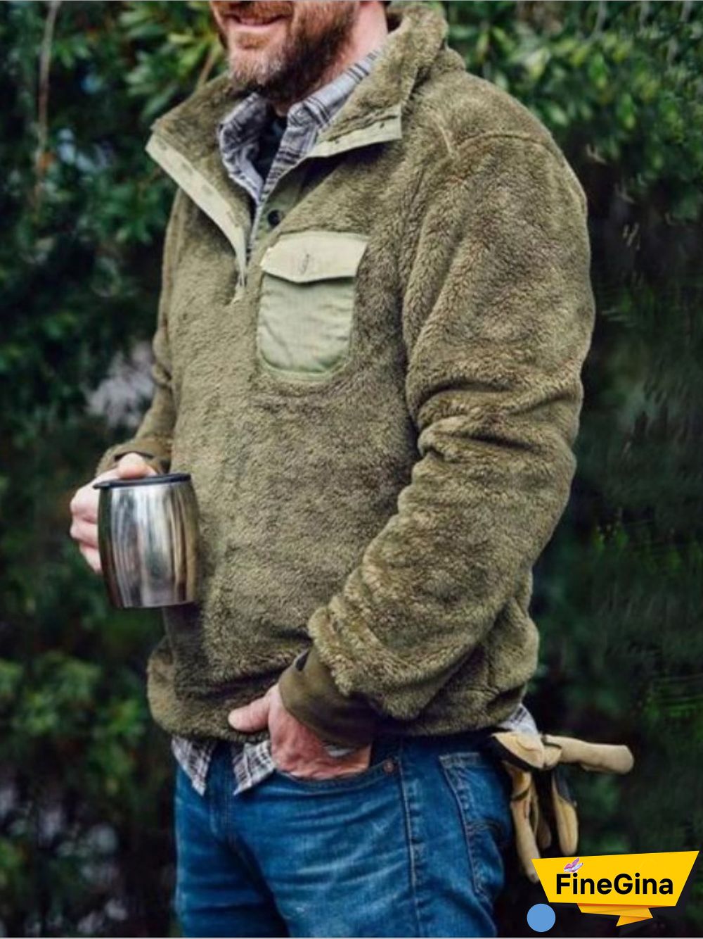 Army Green Men's Winter Warm Plush Casual Pullover